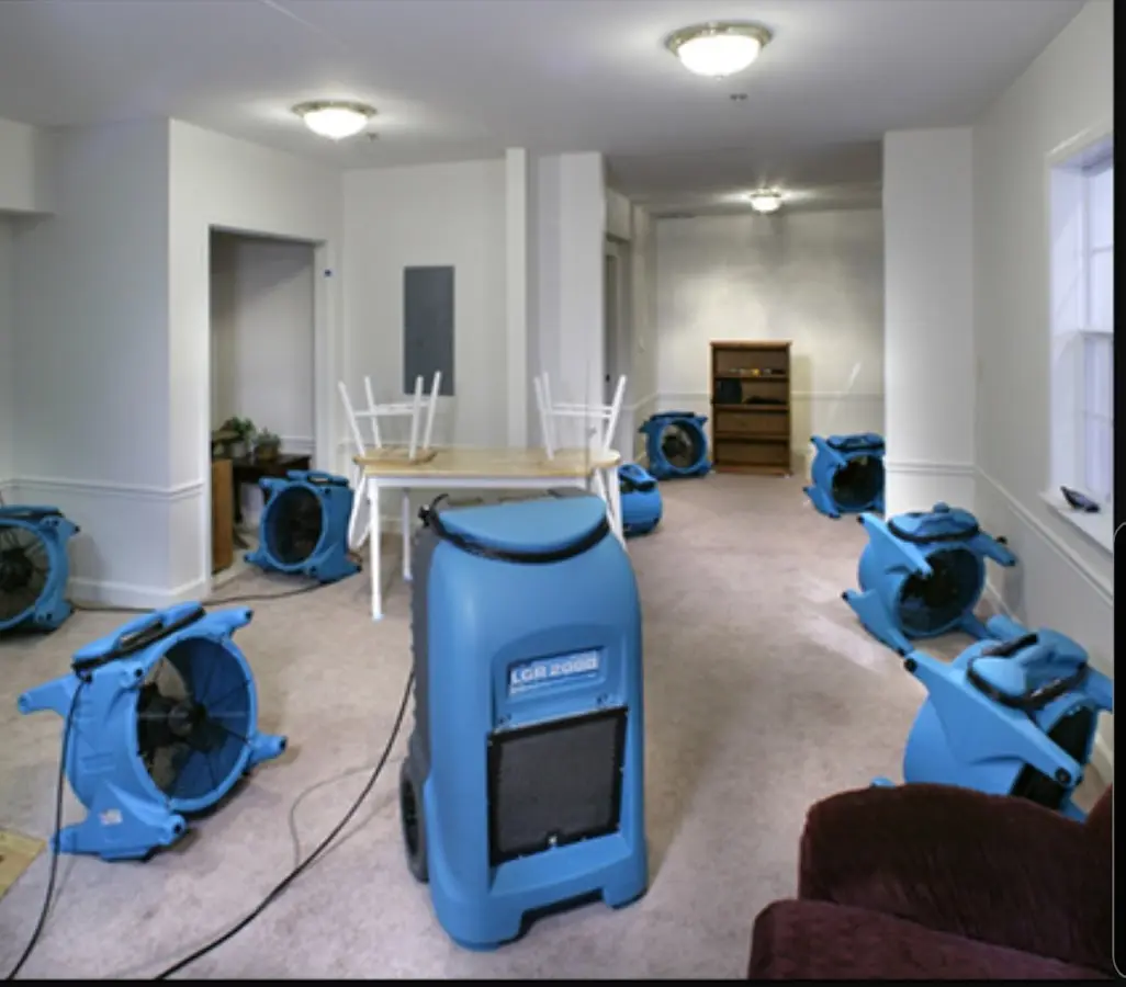 Air movers and dehumidifier setup for Water Extraction & Removal in Hoboken